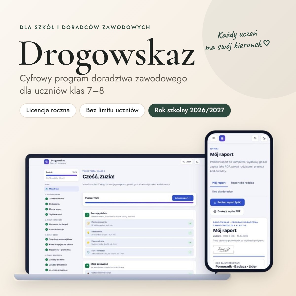 Drogowskaz – program doradztwa zawodowego dla klas 7–8 dla szkół
