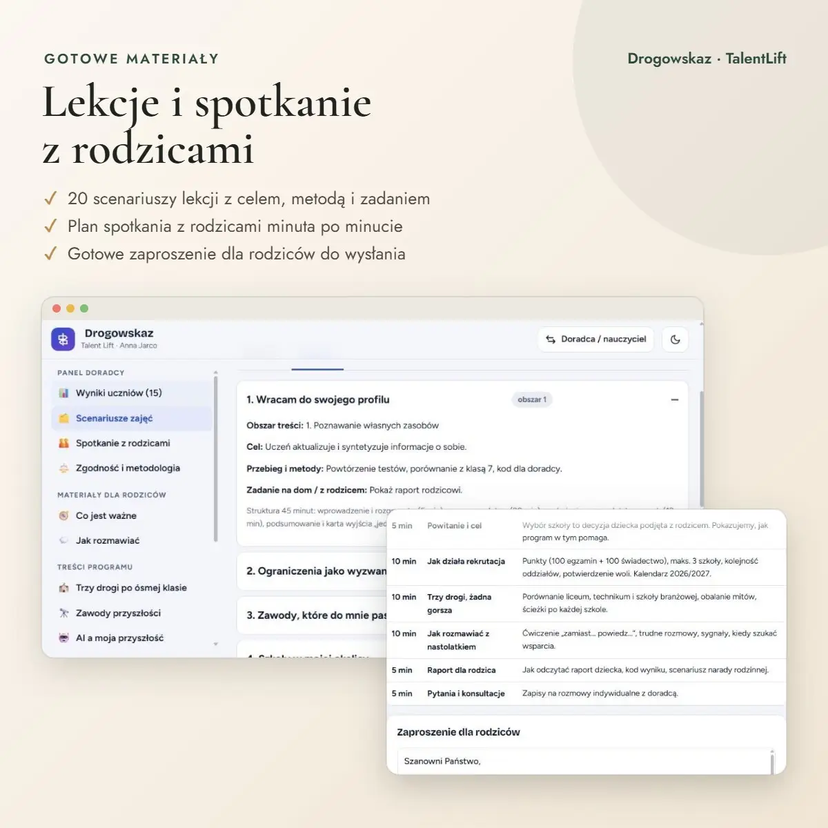 Scenariusze zajęć z doradztwa zawodowego i plan spotkania z rodzicami w programie Drogowskaz
