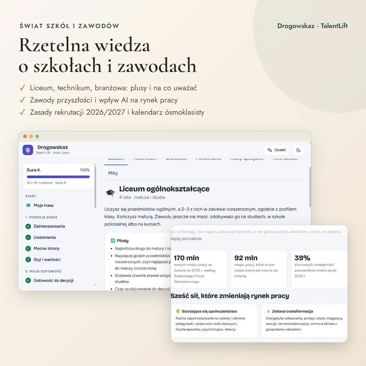 Porównanie szkół i zawody przyszłości w programie Drogowskaz