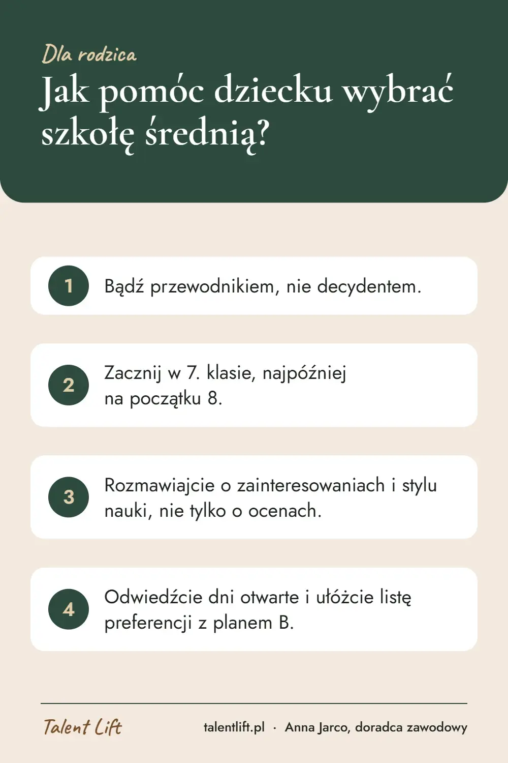 Infografika: Jak pomóc dziecku wybrać szkołę średnią? – 4 najważniejsze wskazówki