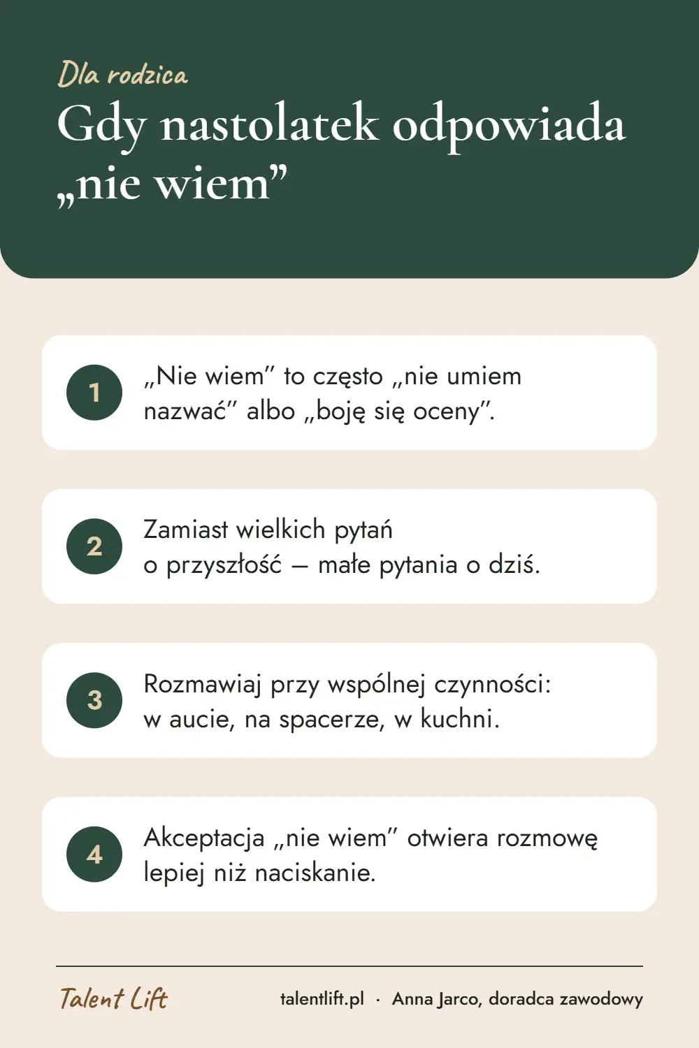 Infografika: Gdy nastolatek odpowiada „nie wiem” – 4 najważniejsze wskazówki