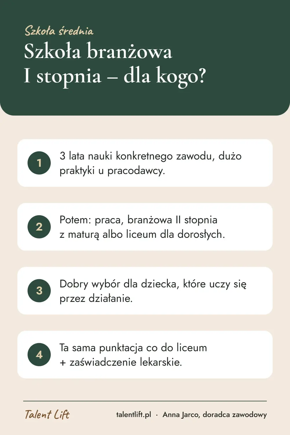 Infografika: Szkoła branżowa I stopnia – dla kogo? – 4 najważniejsze wskazówki