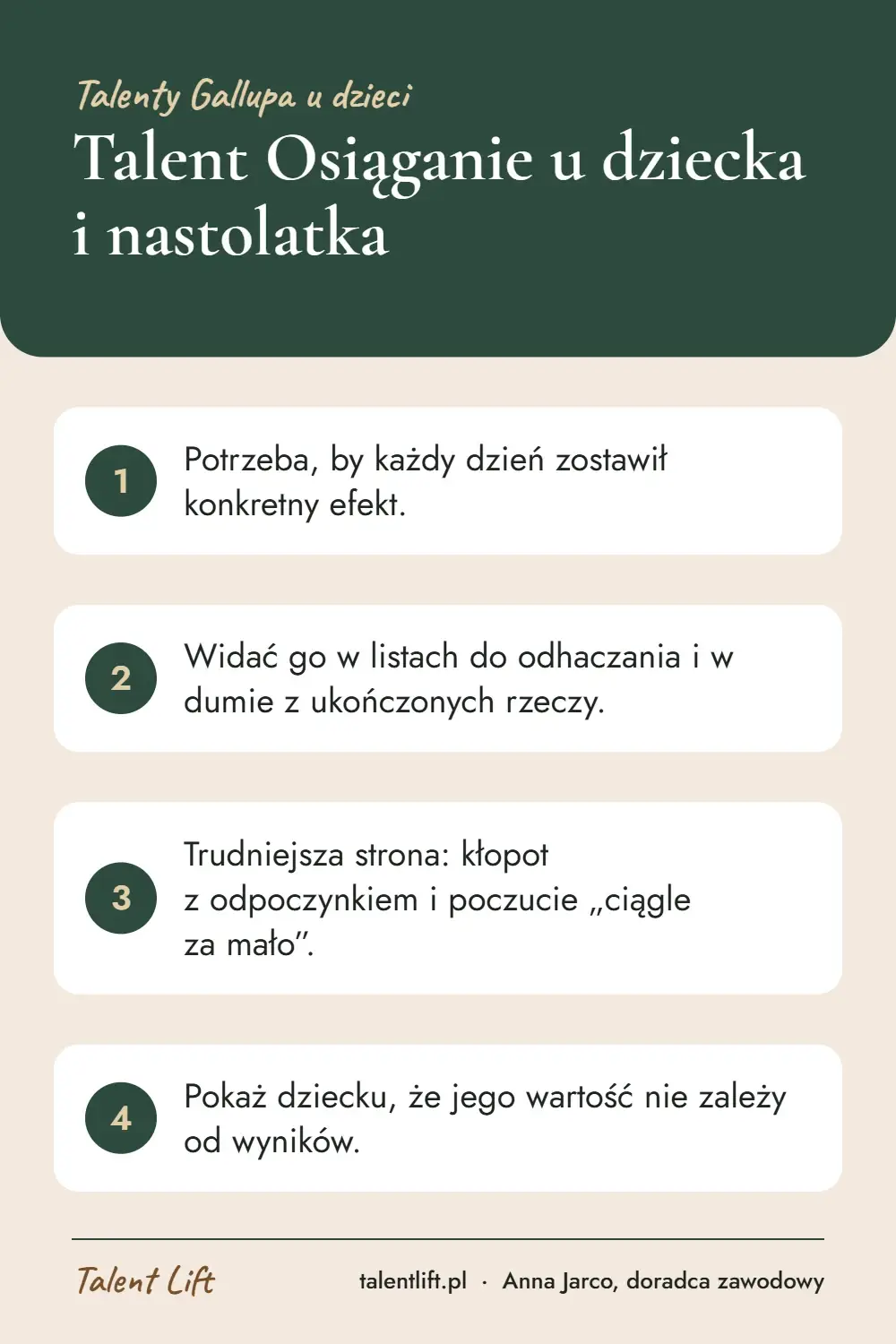 Infografika: Talent Osiąganie u dziecka i nastolatka – 4 najważniejsze wskazówki