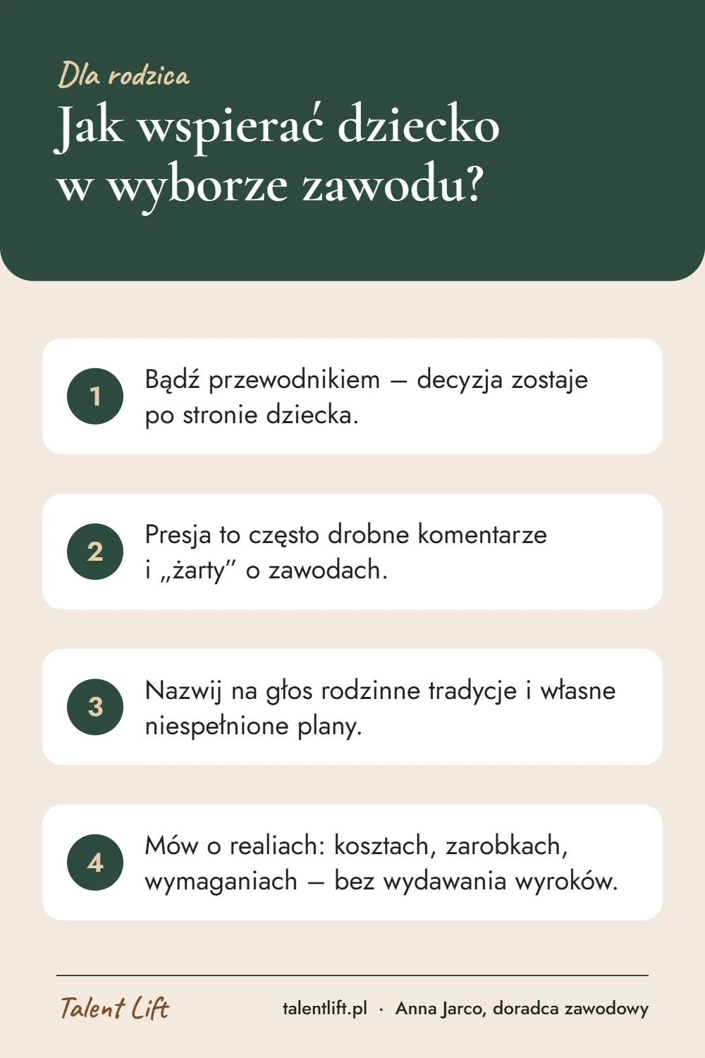 Infografika: Jak wspierać dziecko w wyborze zawodu? – 4 najważniejsze wskazówki