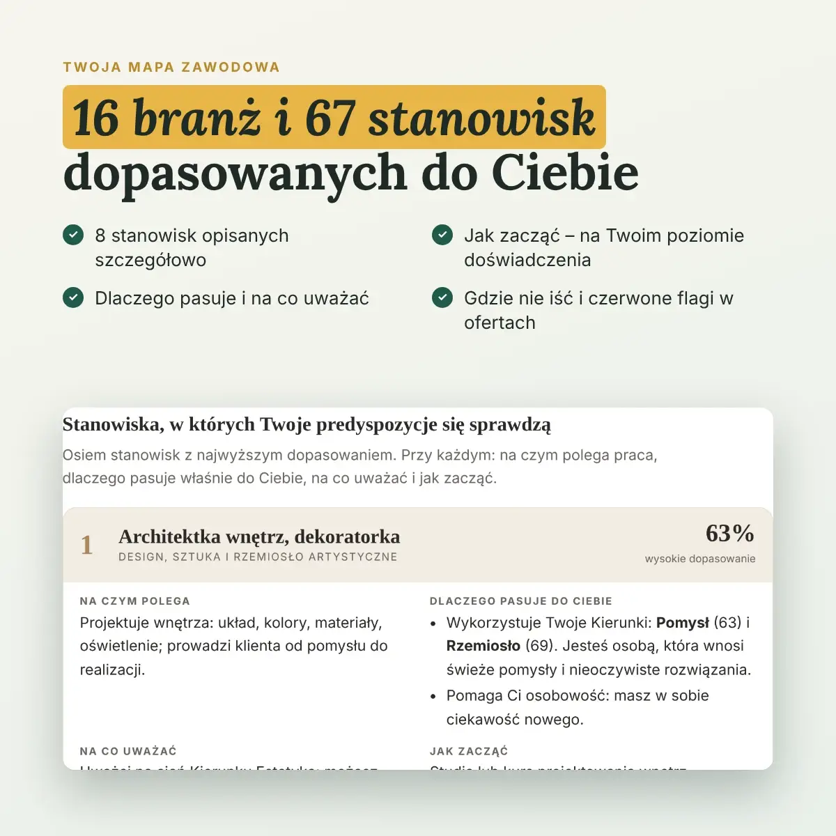 Kompas Mocnych Stron – mapa zawodowa: dopasowanie do 16 branż i 67 stanowisk oraz gdzie nie iść