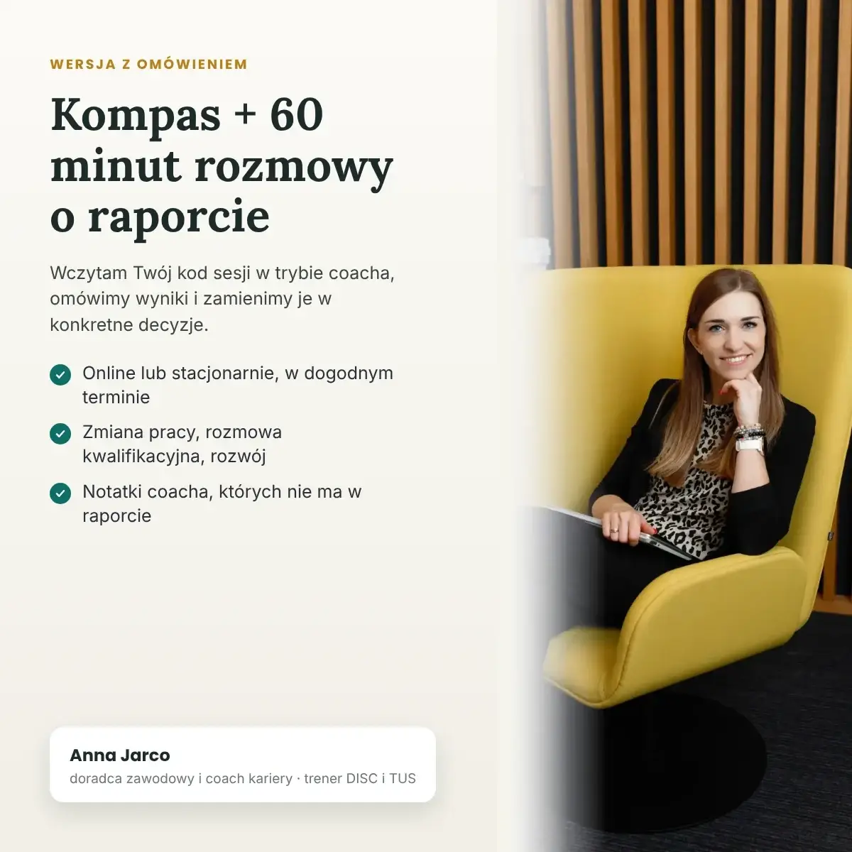 Kompas Mocnych Stron z omówieniem raportu – sesja z coachem kariery Anną Jarco