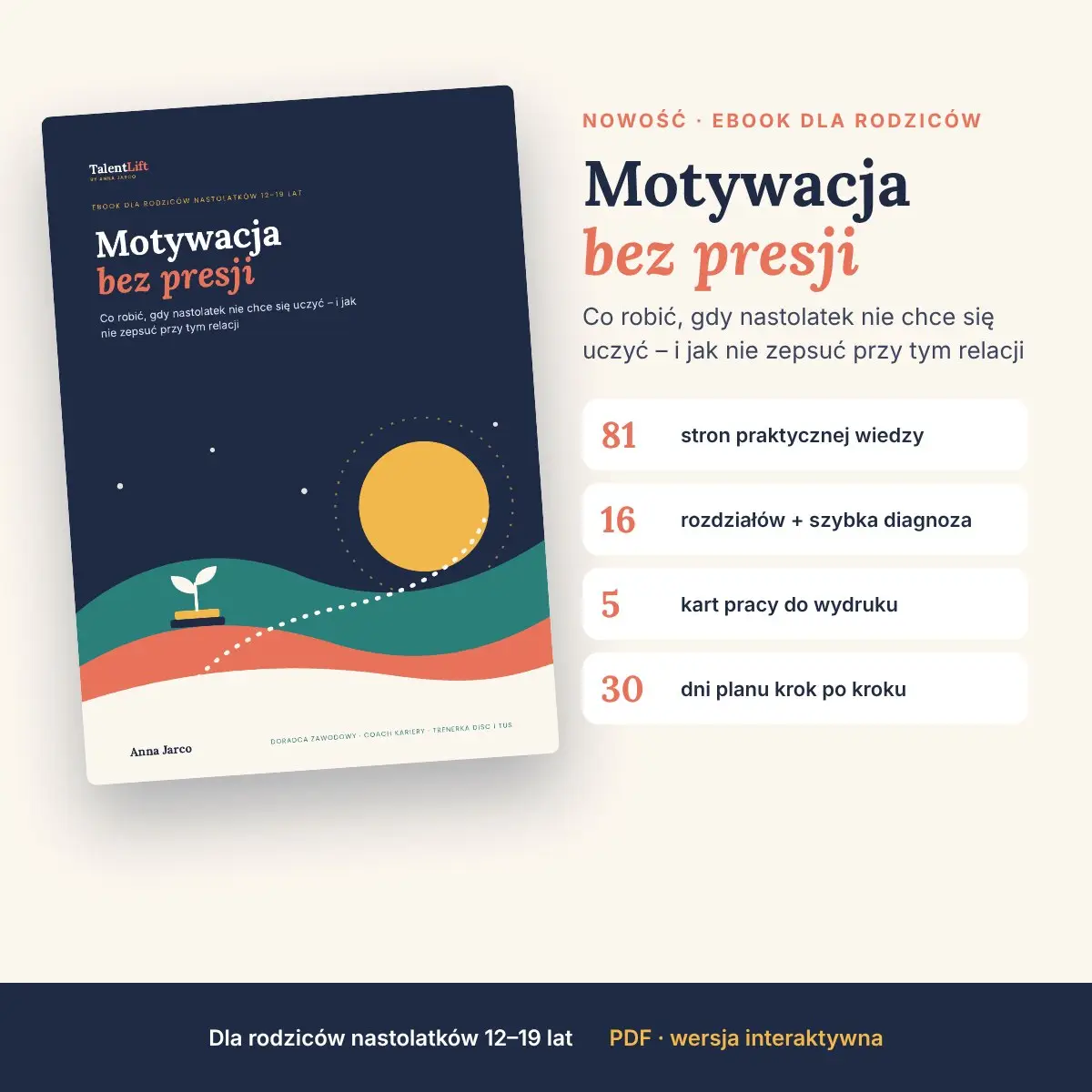 Motywacja bez presji – ebook dla rodziców nastolatków 12–19 lat, autorka Anna Jarco