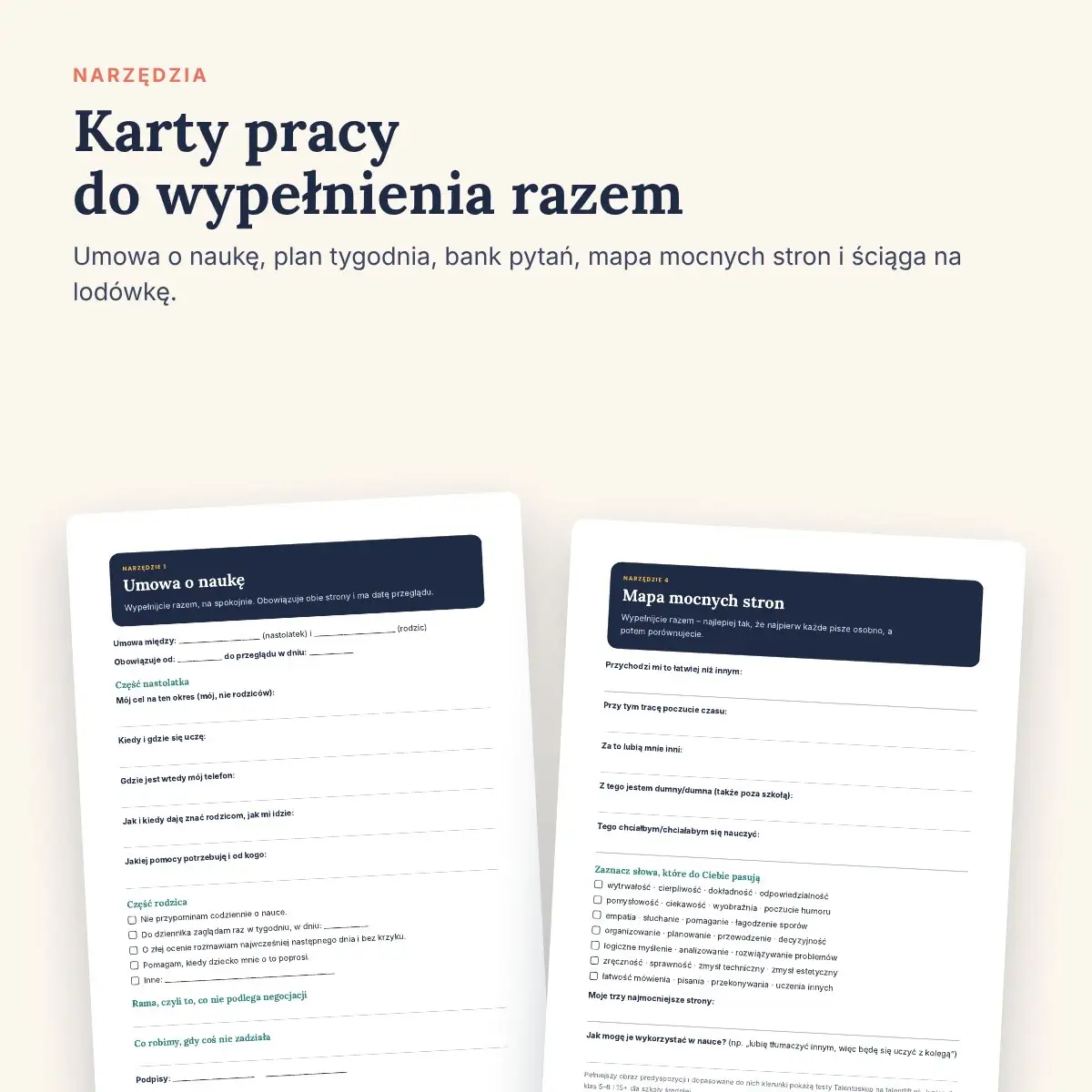 Karty pracy: umowa o naukę i mapa mocnych stron nastolatka