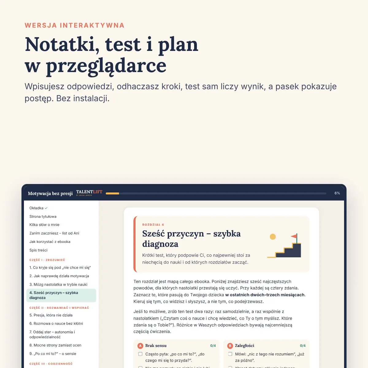 Interaktywna wersja ebooka Motywacja bez presji w przeglądarce