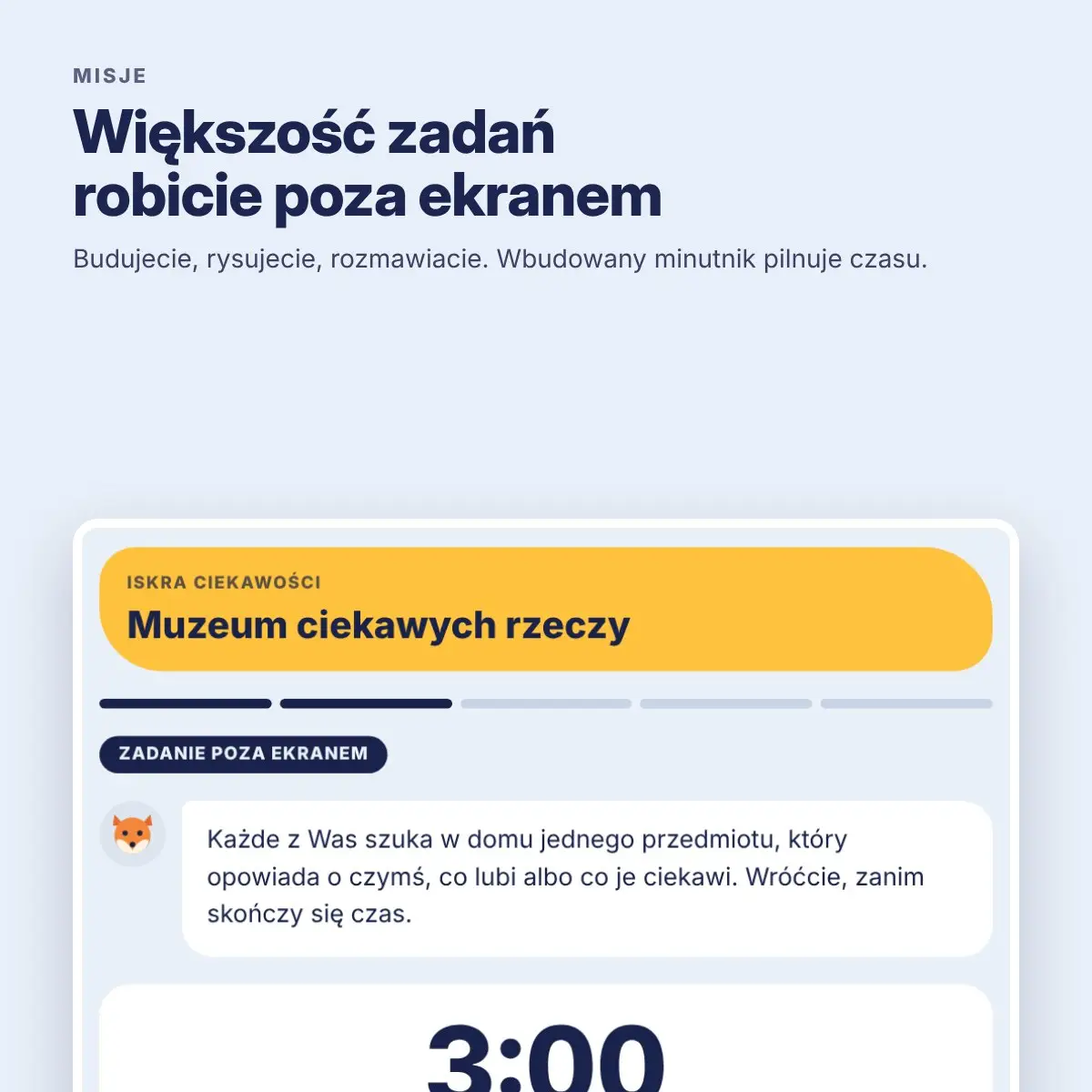 Misja w grze Odkrywcy możliwości – zadanie poza ekranem z minutnikiem