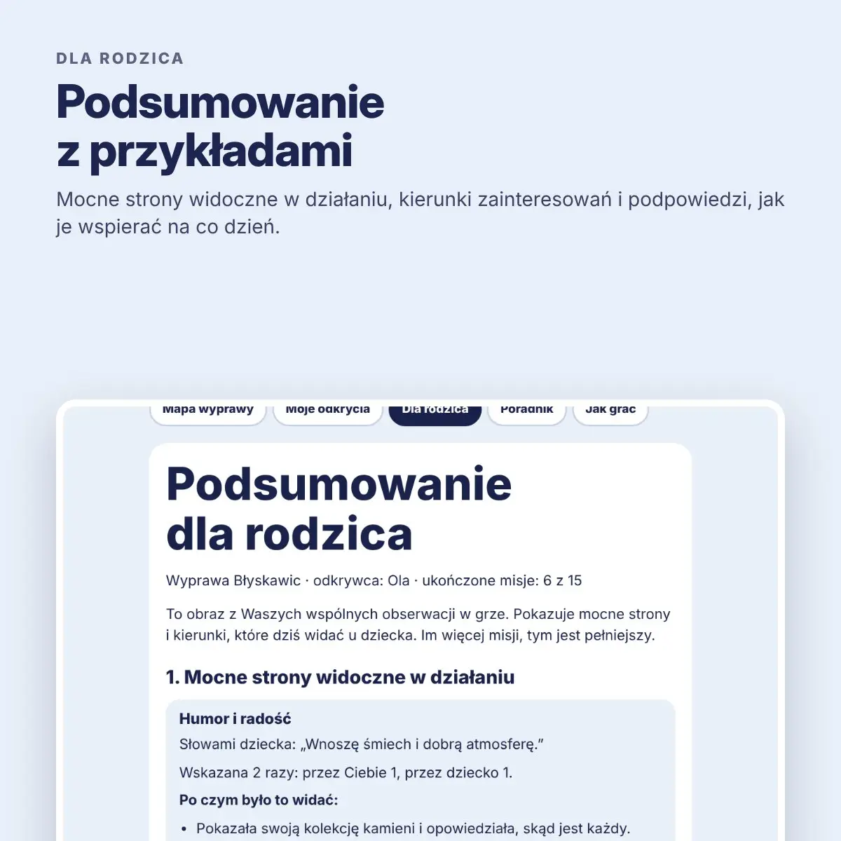 Podsumowanie dla rodzica – mocne strony dziecka z przykładami i wskazówkami