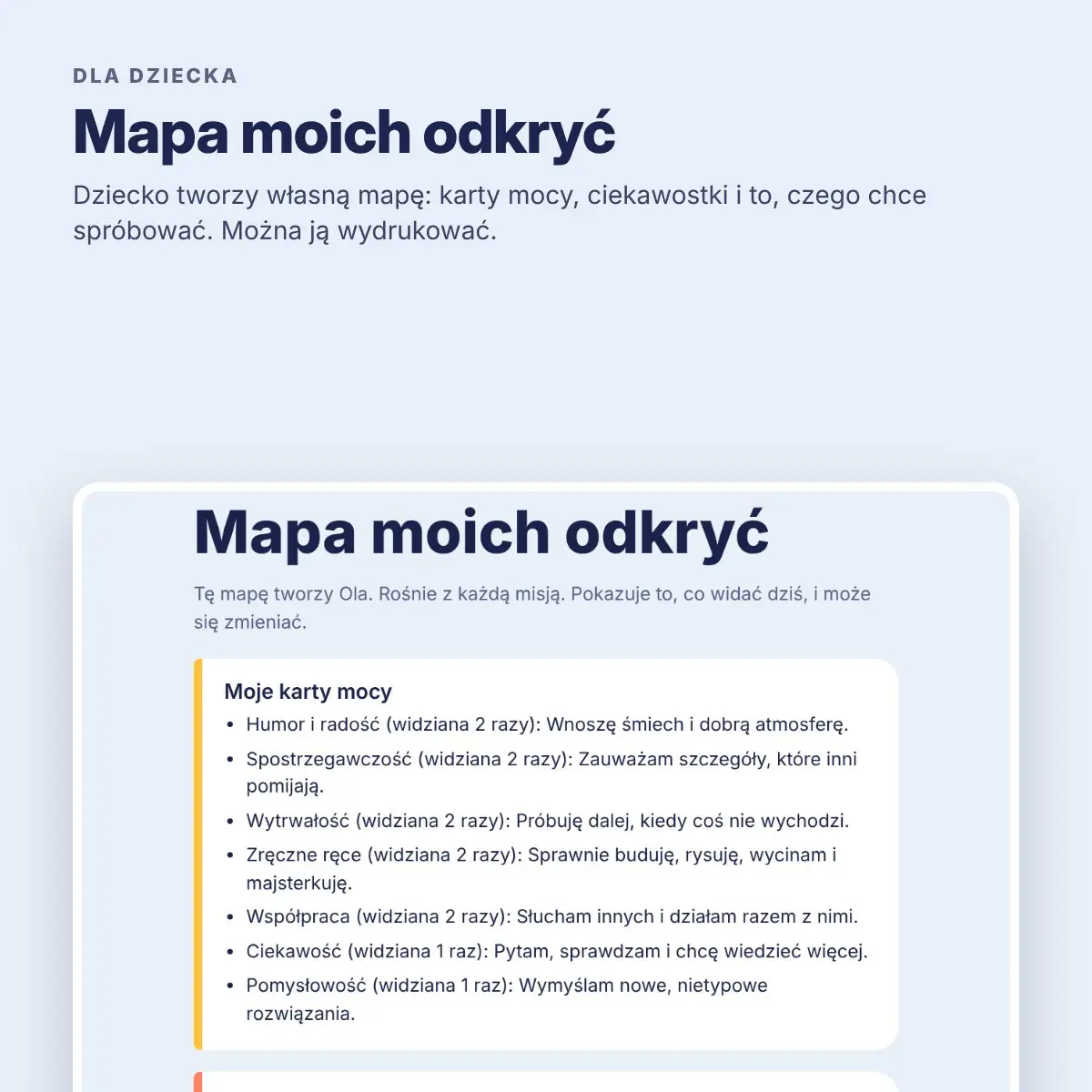 Mapa moich odkryć – karty mocy i zainteresowania dziecka w grze