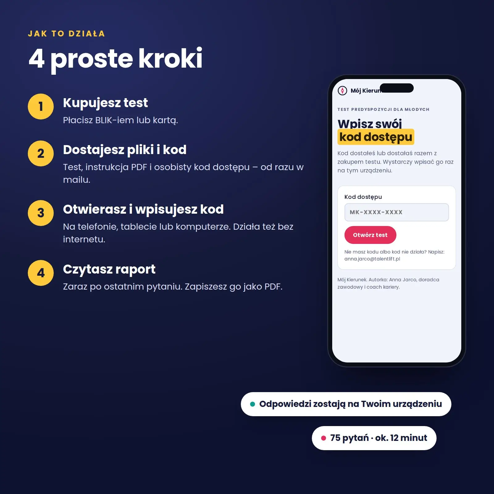 Jak działa test Mój Kierunek – zakup, kod dostępu, test online, raport